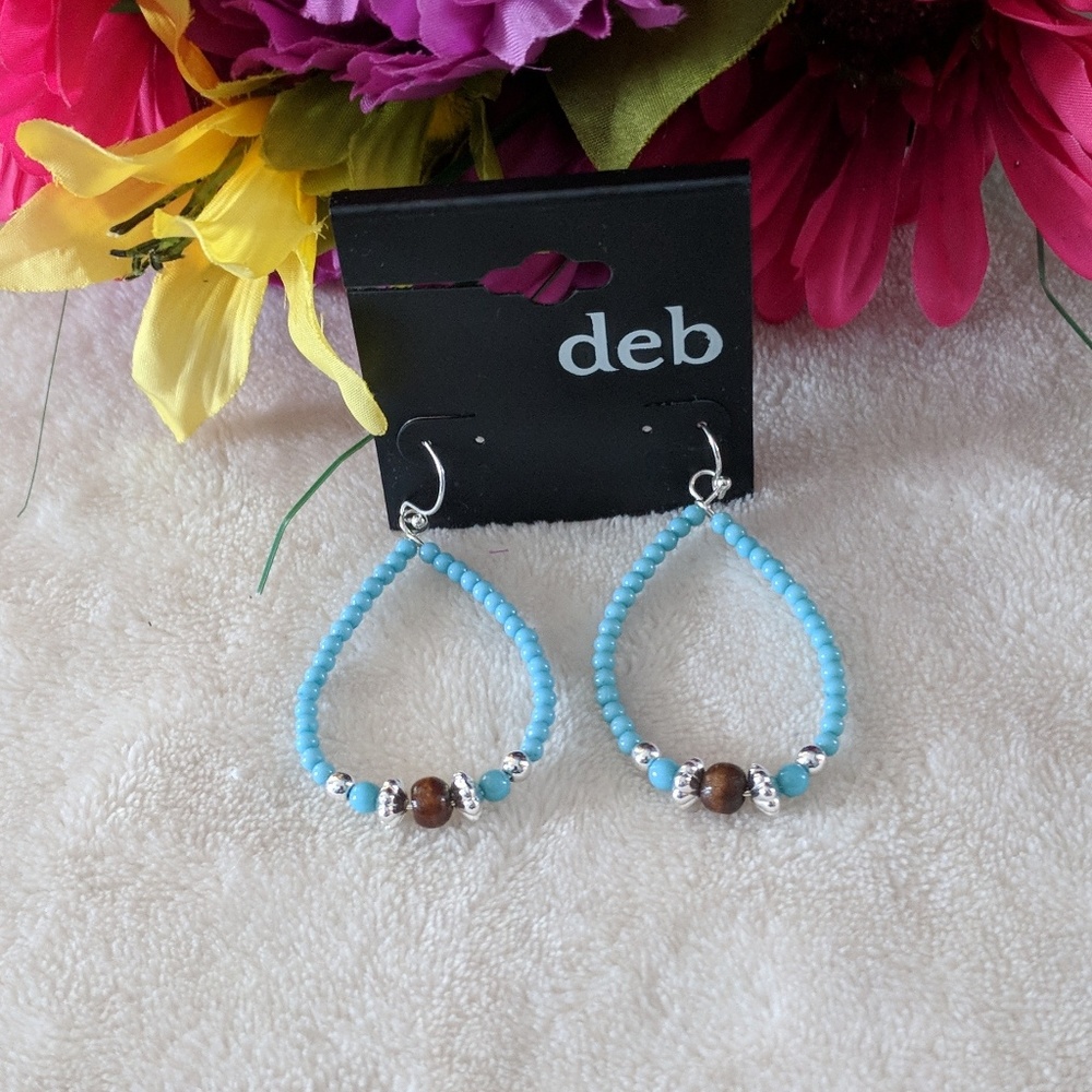 ♦️ B2G1FREE♦️ Teal beaded hoop Earrings